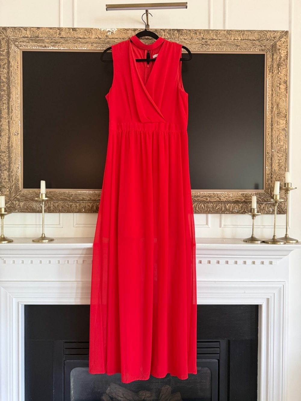 New York & Company Red Sleeveless Wrap-Front Maxi Dress